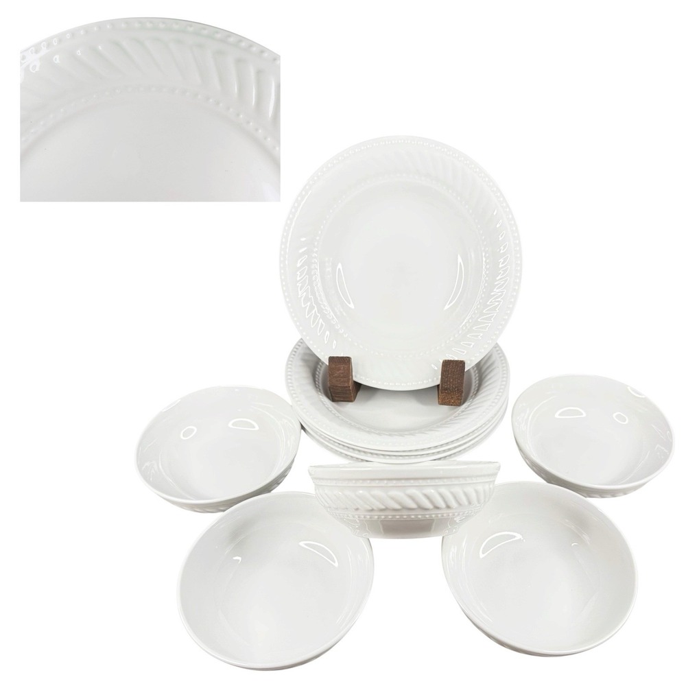 Gibson Designs Imperial Braid White Bowl Set Of 10: 5 Soup & 5 Desert Bowls